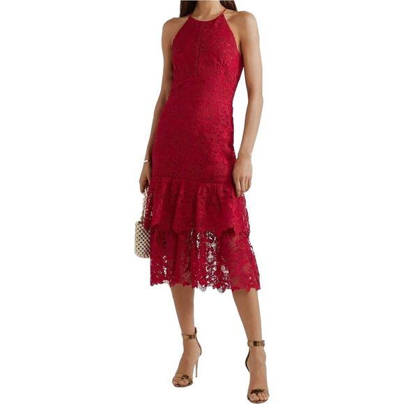 Rachel Zoe Womens Annalise Guipure Lace Tiered Midi Dress NWT